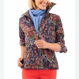 Ornate Paisley Half-Zip Pullover with Orange Zip Pull